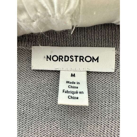 NORDSTROM | Gray Merino Wool Blend Cardigan Sweater Open Front Pockets | Medium - Picture 6 of 7